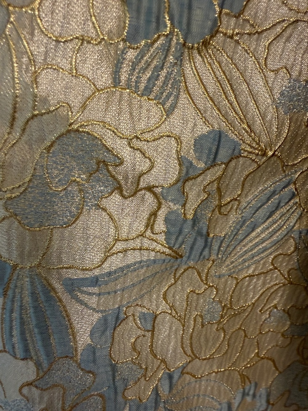 Vince Camuto Gold and Light Blue Floral Brocade Fit-and-Flare Dress - Picture 3 of 4